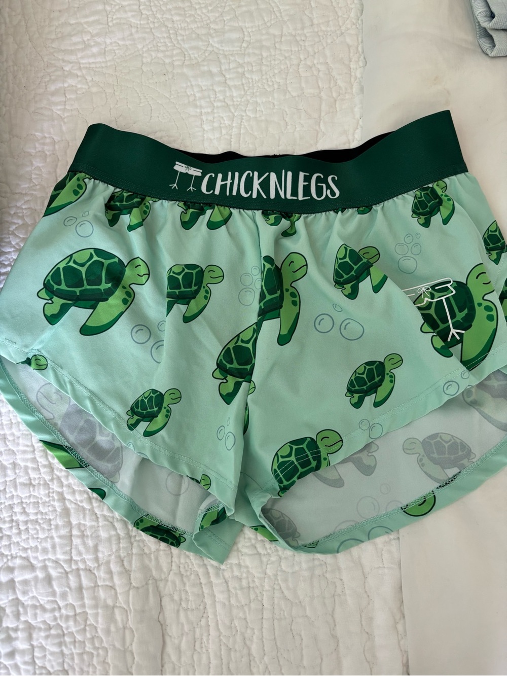 ChicknLegs Women's Sea Turtle Athletic Shorts in Mint Green
